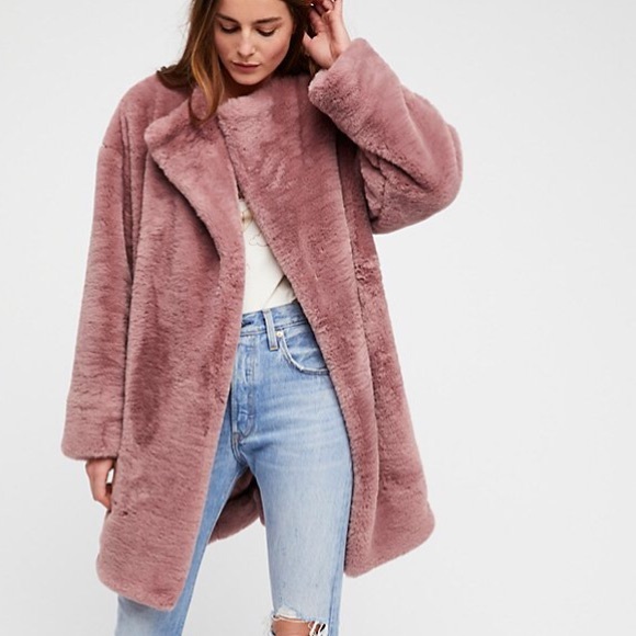 Luxe Faux Fur Trench COAT Rose Gold Pink Rita - Picture 2 of 5